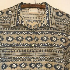 Alfred Dunner Women's  18W Tan & Blue Sheer Blouse Long Sleeve Button-Up Top